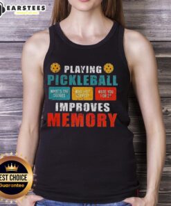 Vintage tank top featuring 'Awesome Playing Pickleball Improves Memory' design, perfect for pickleball enthusiasts.