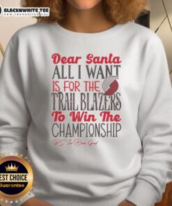 Awesome Portland Trail Blazers All I Want For Christmas Sweatshirt in red, featuring team logo and festive design.