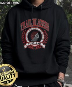 Alt Text: Retro hoodie featuring the Portland Trail Blazers logo framed in a laurel wreath, perfect for NBA fans.
