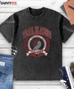 Awesome Portland Trail Blazers NBA logo in laurel wreath frame on retro washed t-shirt design.