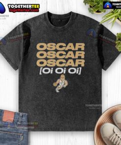 Alt Text: Awesome Purdue Boilermakers basketball Oscar Cluff Oi Oi Oi washed t-shirt displayed on a hanger.