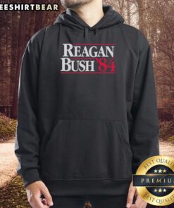 Awesome Ronald Reagan and Bush 1984 hoodie featuring vintage campaign graphics for political enthusiasts.