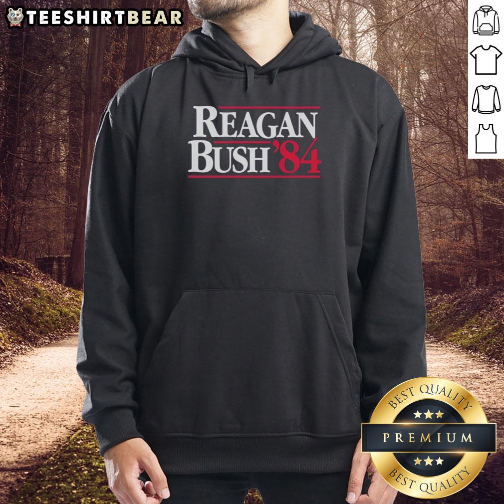 awesome-ronald-reagan-and-bush-1984-hoodie Awesome Ronald Reagan and Bush 1984 hoodie featuring vintage campaign graphics for political enthusiasts.