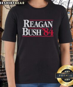 Awesome Ronald Reagan and Bush 1984 Ladies Tee featuring vintage political graphics and stylish design.