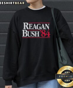 Awesome Ronald Reagan and Bush 1984 sweatshirt featuring vintage presidential campaign graphics and bold colors.