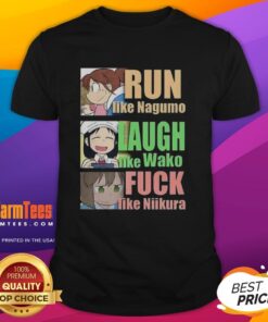 Awesome Run Like Nagumo Laugh Like Wako And Fuck Like Niikura T-Shirt design featuring vibrant graphics and bold text.