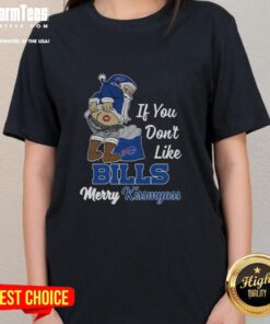 Awesome Santa Claus graphic on a women's tee with 'If You Dont Like Bills, Merry Kiss My Ass' text for festive fun.