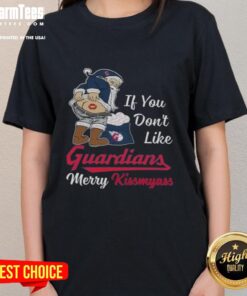 Awesome Santa Claus graphic on a Merry Kiss My Ass Christmas tee for Cleveland Guardians fans, perfect for holiday cheer.