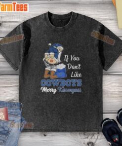 Awesome Santa Claus graphic on 'If You Don't Like Dallas Cowboys Merry Kiss My Ass' washed t-shirt design.
