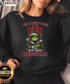 Alt Text: Awesome Santa Grinch I Hate Everything but I Love Indiana Hoosiers Merry Christmas Sweatshirt design