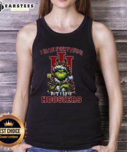 Santa Grinch tank top with 'I Hate Everything But I Love Indiana Hoosiers' design for a Merry Christmas celebration.