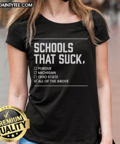 Alt Text: Awesome Schools That Suck All of the Above Ladies Tee showcasing a stylish graphic design, perfect for school spirit.