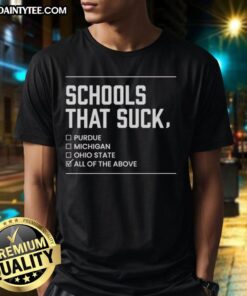 Awesome Schools That Suck All Of The Above T-Shirt featuring a bold graphic design and vibrant colors for school spirit.