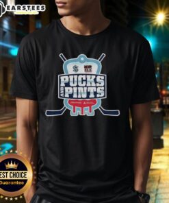 Awesome Seattle Kraken Pucks And Pints Logo T-Shirt featuring a bold graphic design and vibrant team colors.
