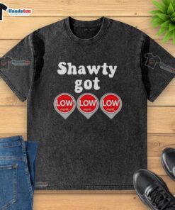 Alt Text: Awesome Shawty Got Low Diabetes washed t-shirt featuring a stylish design, perfect for diabetes awareness and fashion.