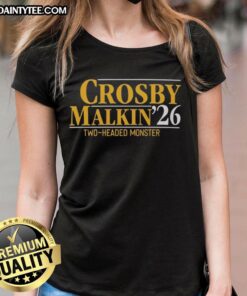Alt Text: Awesome Sidney Crosby and Evgeni Malkin Pittsburgh Steelers Two-Headed Monster Ladies Tee showcasing team spirit.