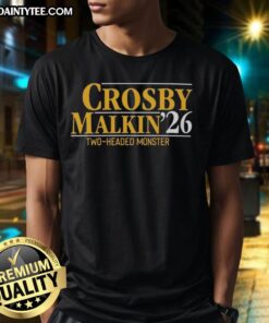 Alt Text: Awesome Sidney Crosby and Evgeni Malkin Two Headed Monster T-Shirt featuring iconic Pittsburgh Steelers design.