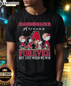 Awesome Snoopy and Charlie Brown Arizona Diamondbacks baseball shirt design - 'Forever Not Just When We Win' graphic tee.