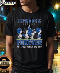 Alt Text: Awesome Snoopy and Charlie Brown Dallas Cowboys Forever T-Shirt celebrating team spirit, not just for wins.