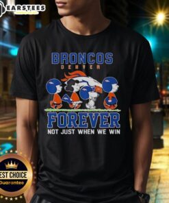 Alt Text: Awesome Snoopy and Charlie Brown Denver Broncos Forever T-Shirt, perfect for fans supporting the team all season.