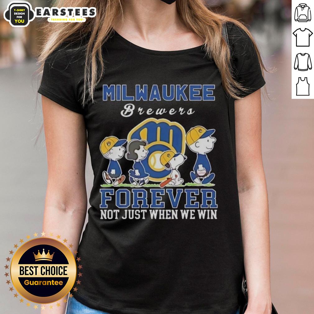 awesome-snoopy-and-charlie-brown-milwaukee-brewers-baseball-forever-not-just-when-we-win-ladies-tee Awesome Snoopy and Charlie Brown Milwaukee Brewers Baseball Forever tee for ladies, celebrating team spirit and loyalty.