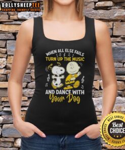 Awesome Snoopy and Charlie Brown tank top featuring a fun design encouraging dancing with your dog and turning up the music.