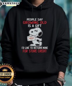 Awesome Snoopy hoodie featuring the quote about growing old as a gift, perfect for fans of Peanuts merchandise.