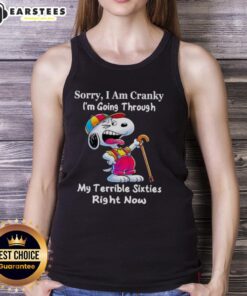 Awesome Snoopy tank top featuring 'Sorry I Am Cranky, I'm Going Through My Terrible Sixties' design for a fun look.