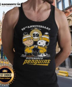 Alt Text: Awesome Snoopy Touch Hands Charlie Brown Pittsburgh Penguins 59th Anniversary 1967-2026 Tank Top design
