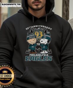 Alt Text: Awesome Snoopy Touch Hands Charlie Brown X Philadelphia Eagles hoodie for the 93rd Anniversary 1933-2026.