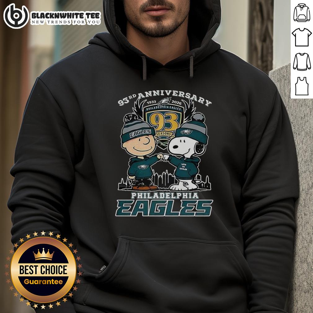 Awesome Snoopy Touch Hands Charlie Brown X Philadelphia Eagles 93rd Anniversary 1933-2026 Hoodie Alt Text: Awesome Snoopy Touch Hands Charlie Brown X Philadelphia Eagles hoodie for the 93rd Anniversary 1933-2026.