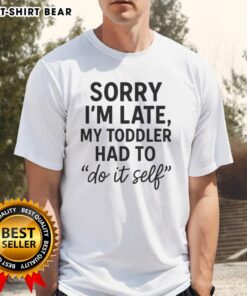 Alt Text: Toddler wearing an 'Awesome Sorry Im Late' DIY t-shirt, showcasing playful design perfect for kids' casual outfits.