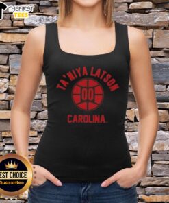 Taniya Latson poses confidently in a tank top, showcasing South Carolina basketball pride and style.