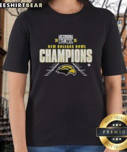Awesome Southern Miss Golden Eagles New Orleans Bowl Champions 2025 ladies tee featuring vibrant team colors.