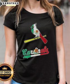 Alt Text: Awesome St. Louis Cardinals baseball ladies tee featuring vibrant Mexican flag design for stylish fans.