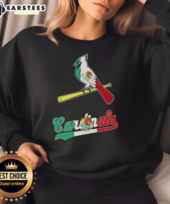 Alt Text: Awesome St. Louis Cardinals baseball sweatshirt featuring a vibrant Mexican flag design, perfect for fans.
