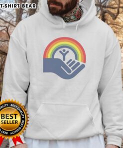 Brennan Huff from Step Brothers wearing a United Way rainbow hoodie, showcasing vibrant colors and a playful style.