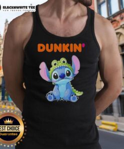 Awesome Stitch Cosplay Crocodile X Dunkin Donuts tank top featuring vibrant colors and playful design for fans.