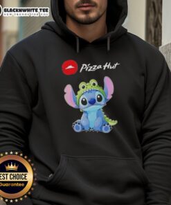 Awesome Stitch cosplay wearing a Crocodile X Pizza Hut hoodie, showcasing vibrant colors and playful design.