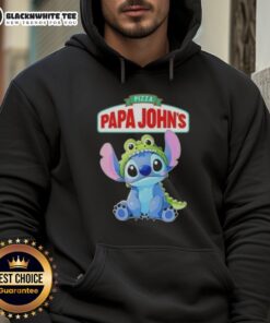Awesome Stitch cosplay featuring a Crocodile X Pizza Papa John's hoodie, showcasing vibrant colors and playful design.