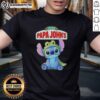 Awesome Stitch cosplay featuring Crocodile and Papa John's pizza on a stylish t-shirt design.