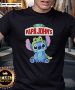 Awesome Stitch cosplay featuring Crocodile and Papa John's pizza on a stylish t-shirt design.