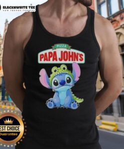 Awesome Stitch cosplay featuring a Crocodile X Pizza Papa John's tank top, perfect for fans and costume enthusiasts.