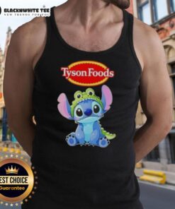 Awesome Stitch cosplay featuring a Crocodile X Tyson Foods tank top, showcasing vibrant colors and playful design.