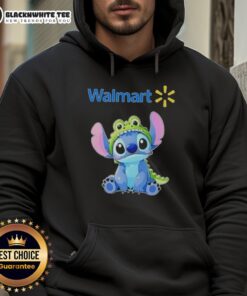 Awesome Stitch cosplay with Crocodile X Walmart hoodie, showcasing vibrant colors and unique design at a comic convention.