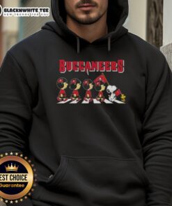 Alt Text: Awesome Tampa Bay Buccaneers X Peanuts Snoopy and Friends Abbey Road Hoodie featuring iconic characters in team colors.