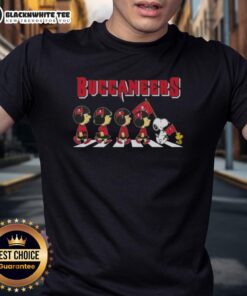 Awesome Tampa Bay Buccaneers X Peanuts Snoopy and Friends Abbey Road T-shirt featuring iconic characters in a fun design.