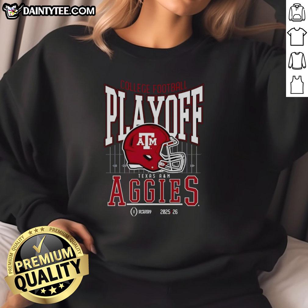 awesome-texas-a-and-m-aggies-2025-2026-college-football-playoff-bound-helmet-sweatshirt Alt Text: Awesome Texas A&M Aggies 2025-2026 College Football Playoff Bound helmet sweatshirt in maroon and white design.