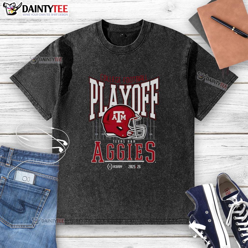 awesome-texas-a-and-m-aggies-2025-2026-college-football-playoff-bound-helmet-washed-t-shirt Alt Text: Awesome Texas A&M Aggies 2025-2026 College Football Playoff Bound helmet washed t-shirt displayed on a hanger.