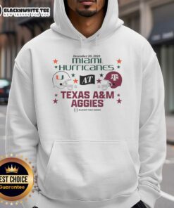 Awesome Texas A&M Aggies vs Miami Hurricanes 2025 CFP First Round Matchup hoodie showcasing team spirit and rivalry.